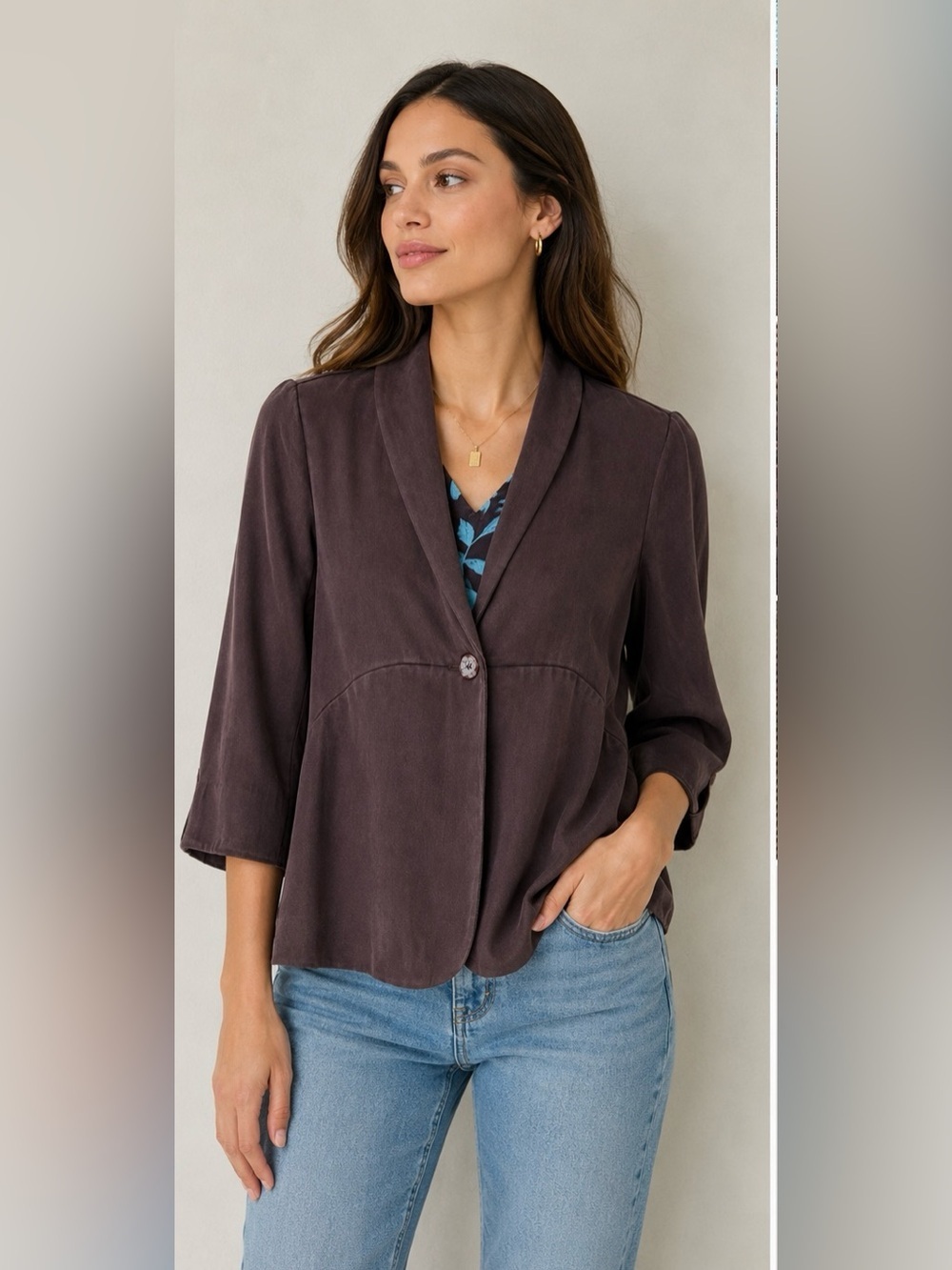 J. Jill Petite Tencel Lyocell Blazer Jacket XS Roll Tab Sleeve Lightweight
